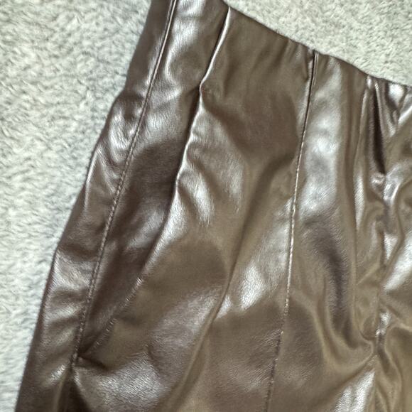 H&M Vegan Leather Pants Womens 10 Stretch Waist Chocolate Brown Straight Leg - Picture 4 of 9